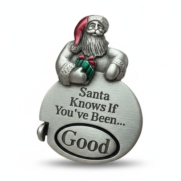 Spoontiques Christmas Brooch Pin Santa Good Bad Spinner Holiday Festive Novelty - Picture 1 of 11